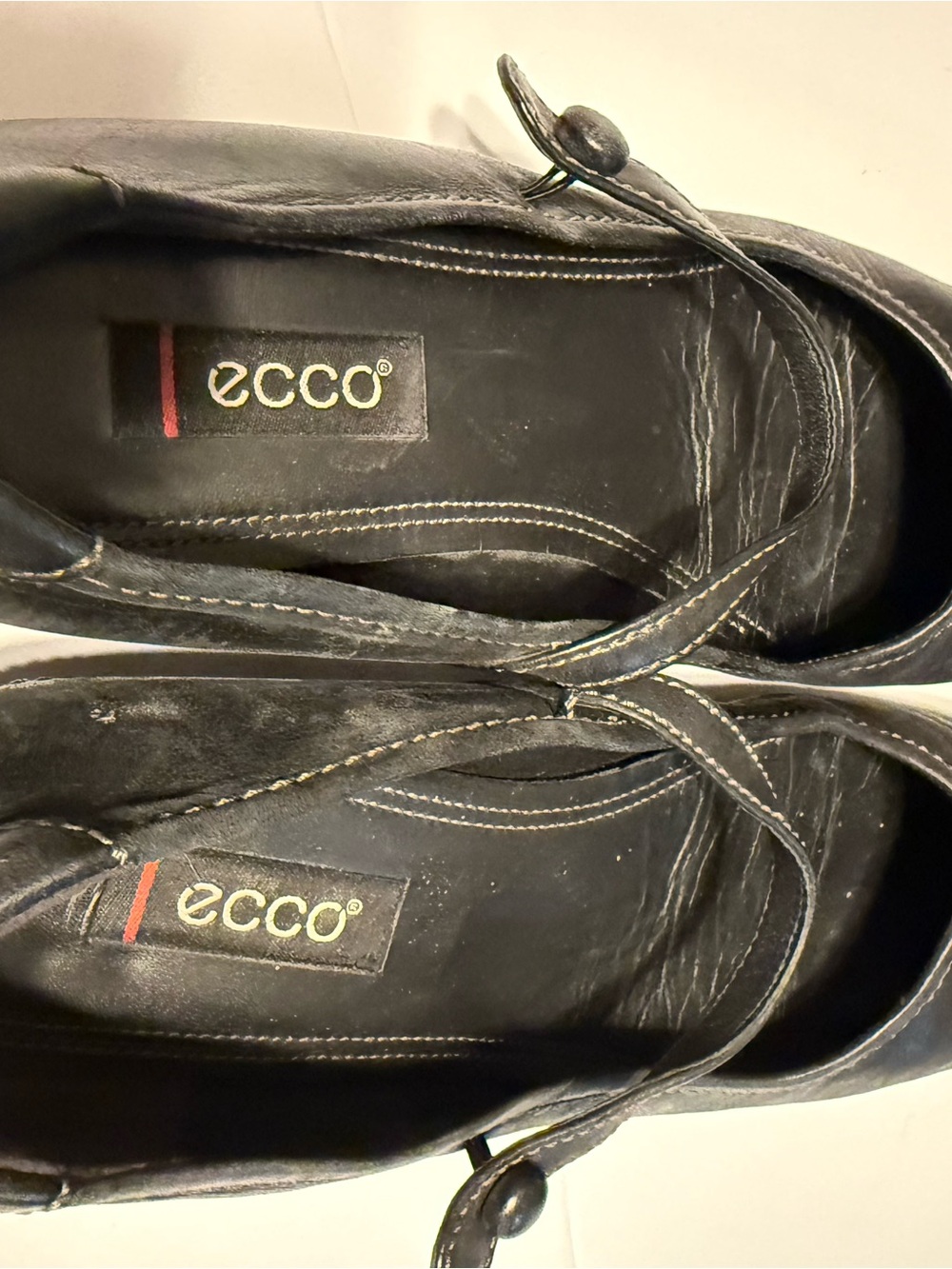 Ecco Black Leather Mary Jane Loafers with Button Strap